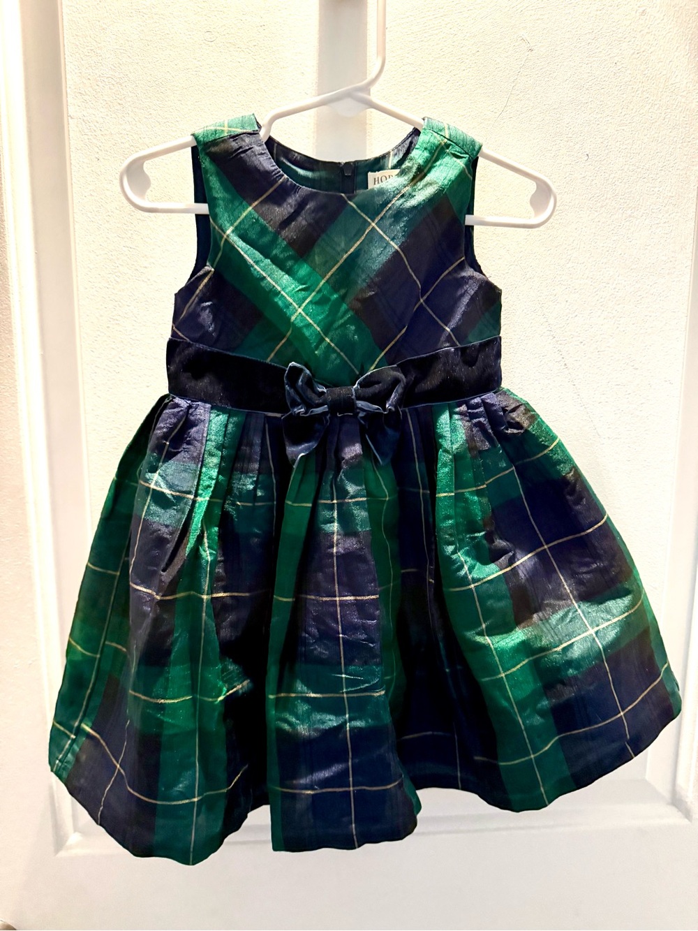 Hope & Henry Holiday Plaid Fit-and-Flare Dress for Kids - Green & Navy